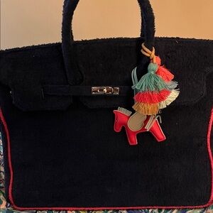 Navy Terry Cloth Birkin beach bag NWOT (navy with pink piping).
